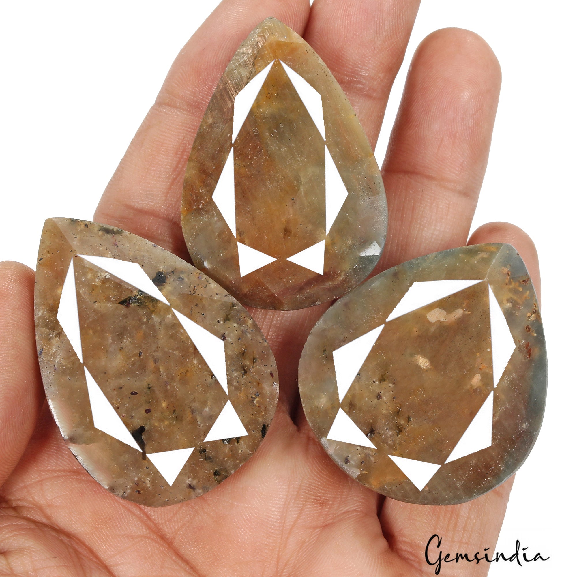 600 Cts/3 Pcs Natural Untreated Brown Sapphire Pear Faceted Cut Loose Gems Lot