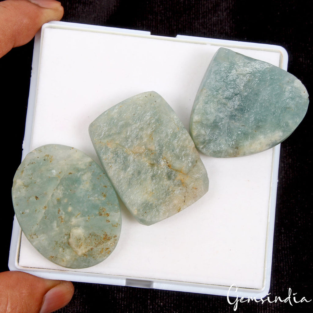 370 Cts Top Natural Aquamarine Druzy Gemstone Cabochon Loose For Jewelry /3 Pcs