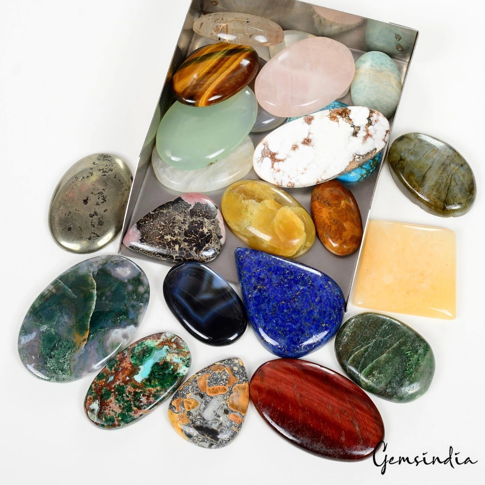 500 Ct Natural Multi Color Mixed cab Flatback Wholesale Loose Gemstones Lot~21Pc
