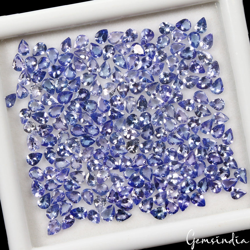 Certified 25.70 Ct Natural Violet Blue Tanzanite Pear Cut Loose Gemstones 200Pcs