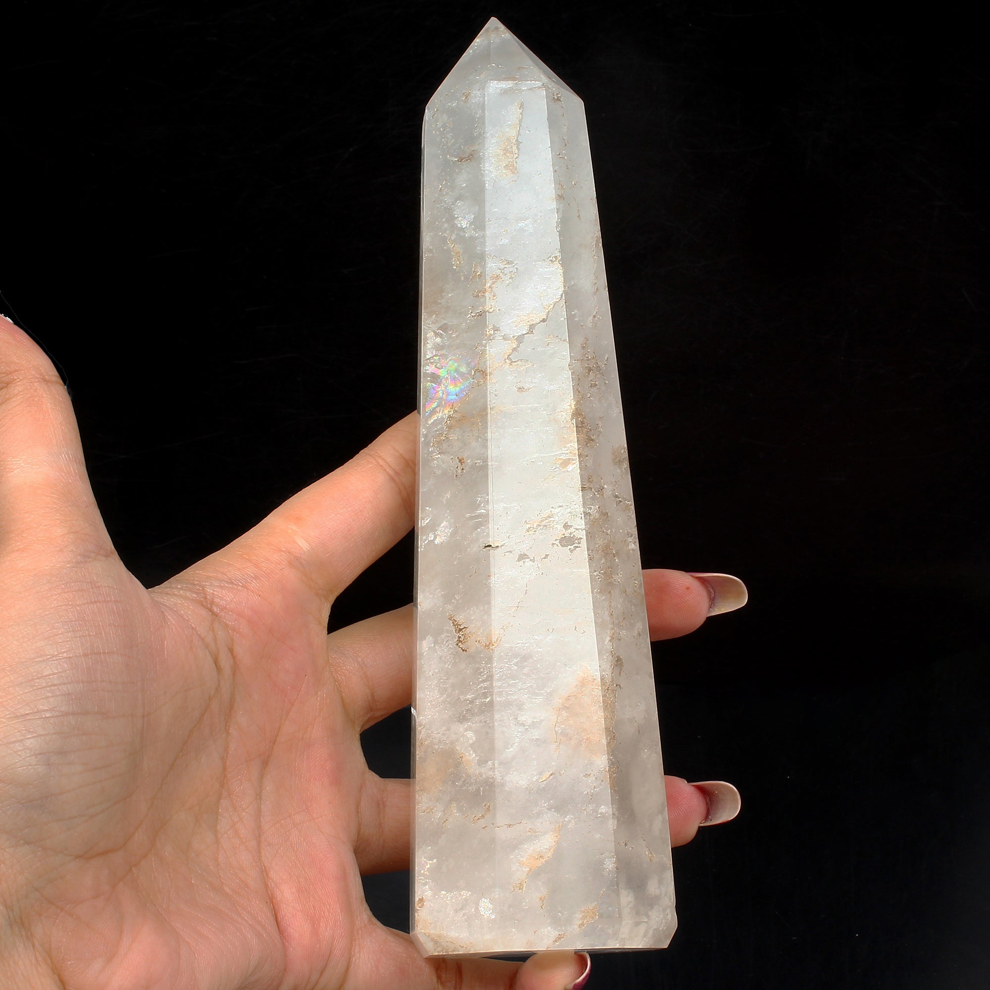 560 Gram Natural clear quartz obelisk crystal tower wand point healing Homedecor