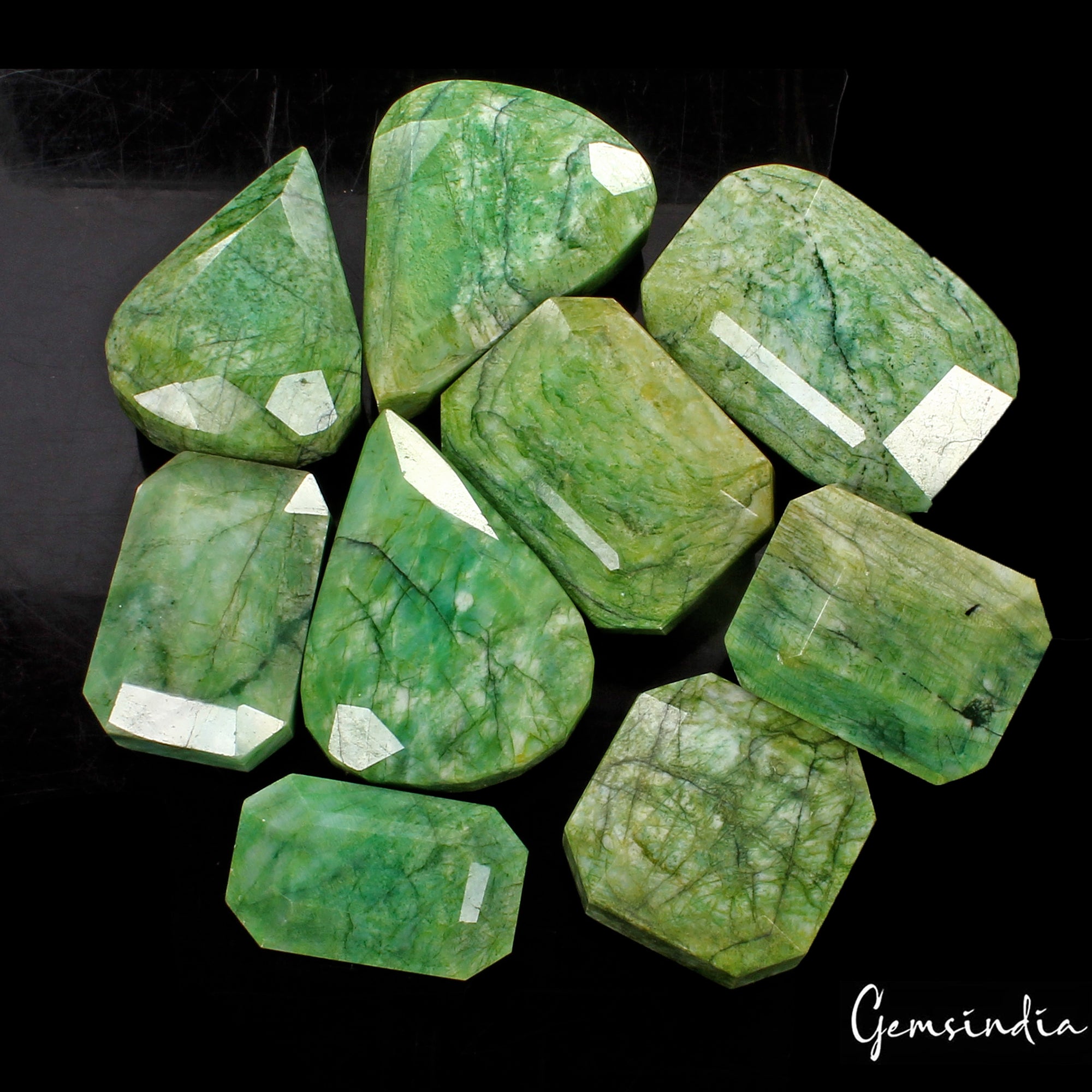 5000 Cts / 9 Pieces Natural Brazilian Green Emerald Mix Cut Loose Gemstone Lot