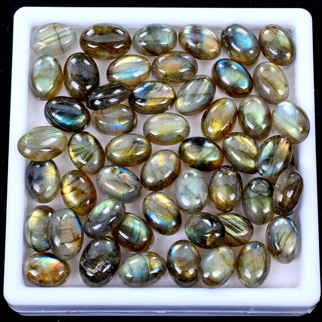 Natural Labradorite 50 Pcs 14x10mm Oval flashy Loose Cabochon Gemstones~
