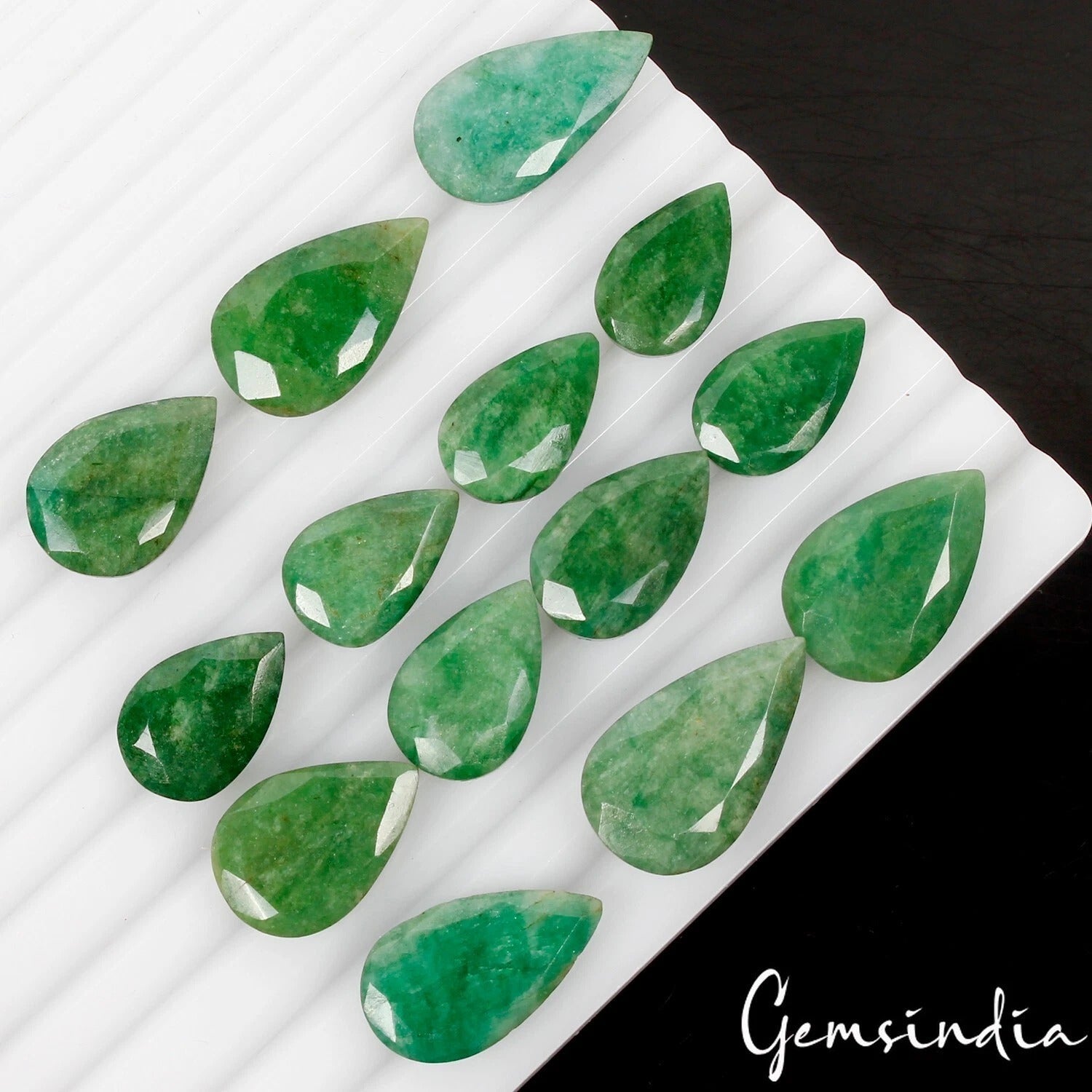 216 Cts/14 Pcs Natural Green Brazilian Emerald Pear Cut Loose Gems For Jewelry