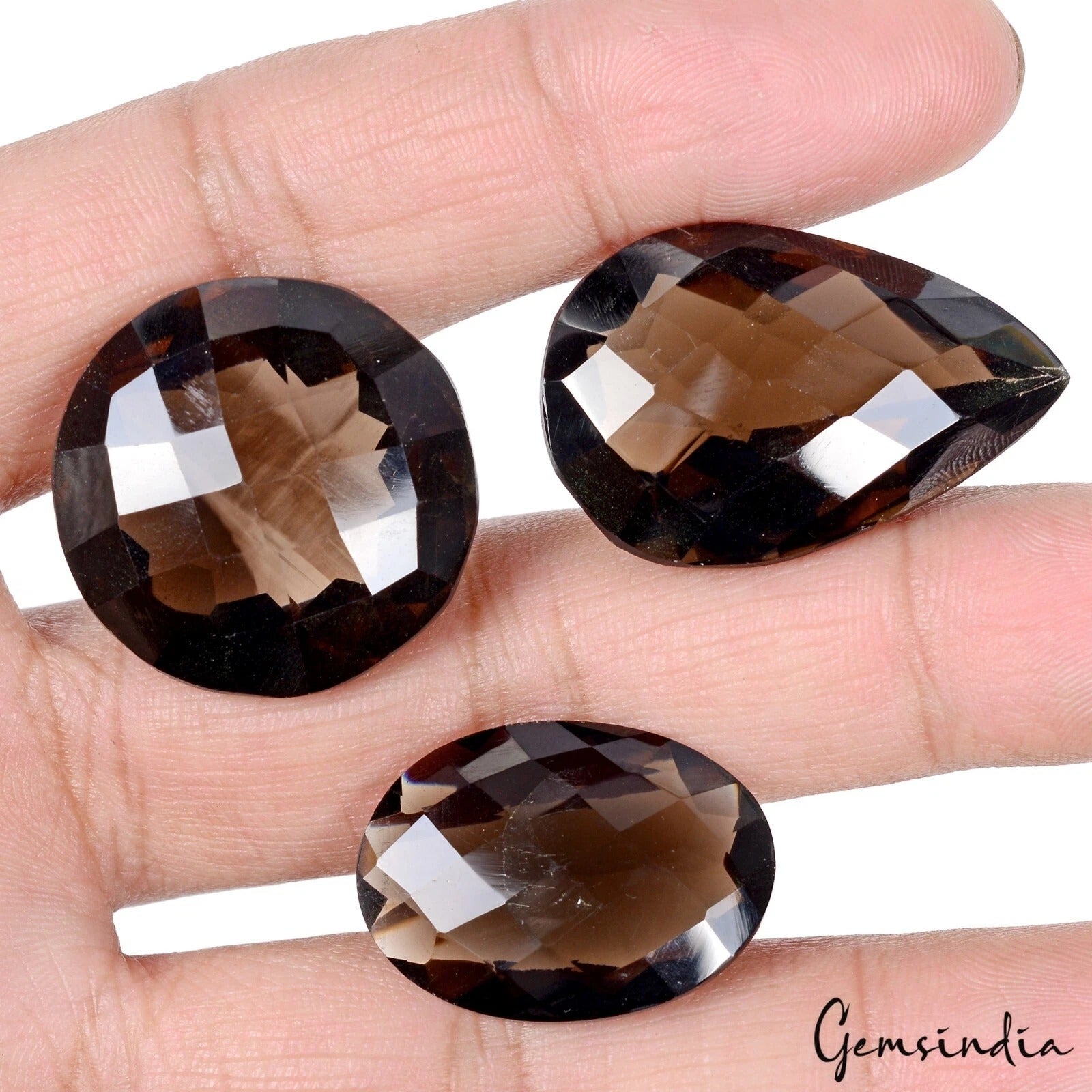 3 Pcs Natural Brown Smoky Quartz 25-31mm Mix Checker Cut Loose Jewelry Gemstones