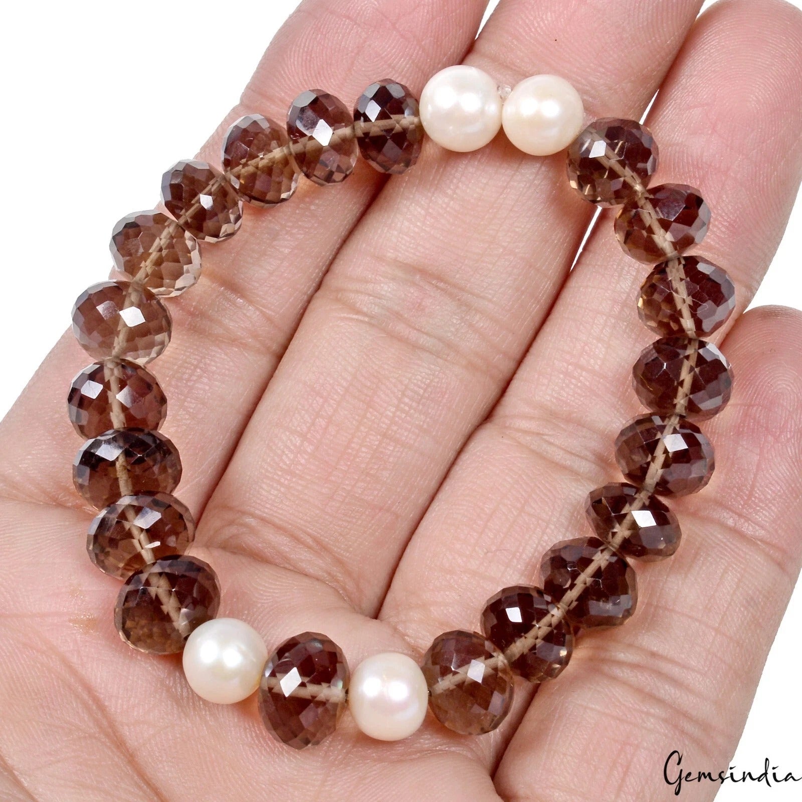 Smoky Quartz Bracelet, Untreated, Brown — 7 Inch, 101.40 Ct