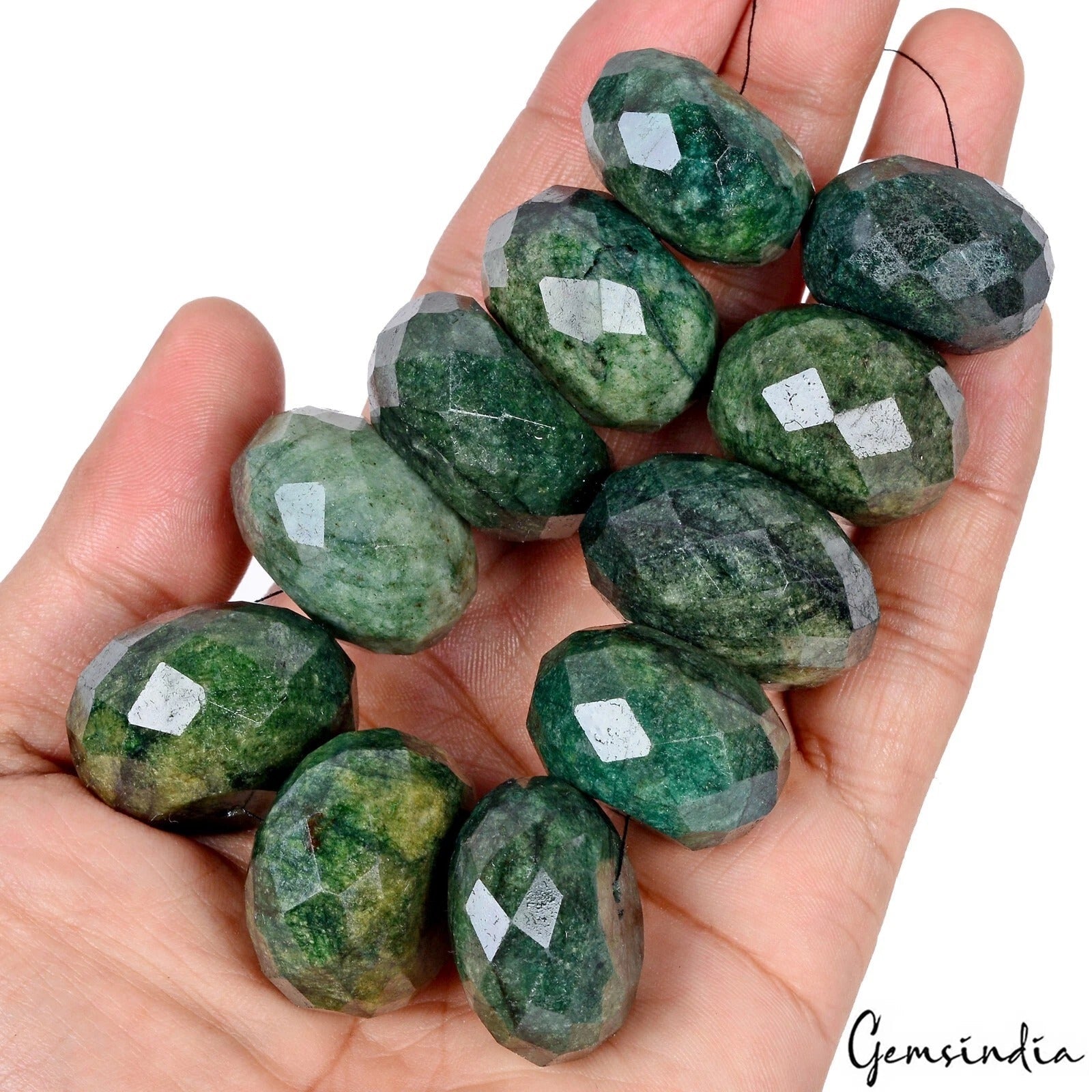 1330 Ct Natural Green Emerald Round Cut 26-32mm Drilled Loose Beads For Jewelry