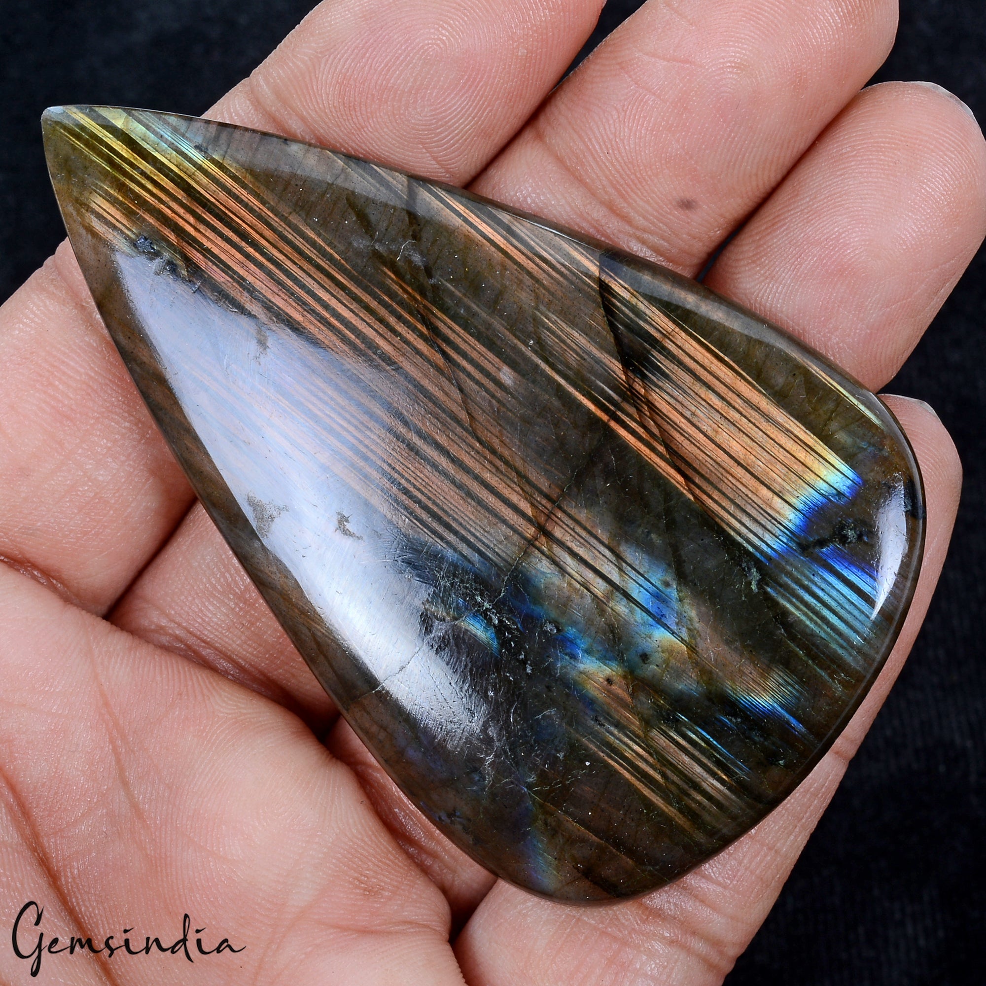 Certified 177.60Cts Natural Untreated Peach Shine Labradorite Cab Pear Loose Gem