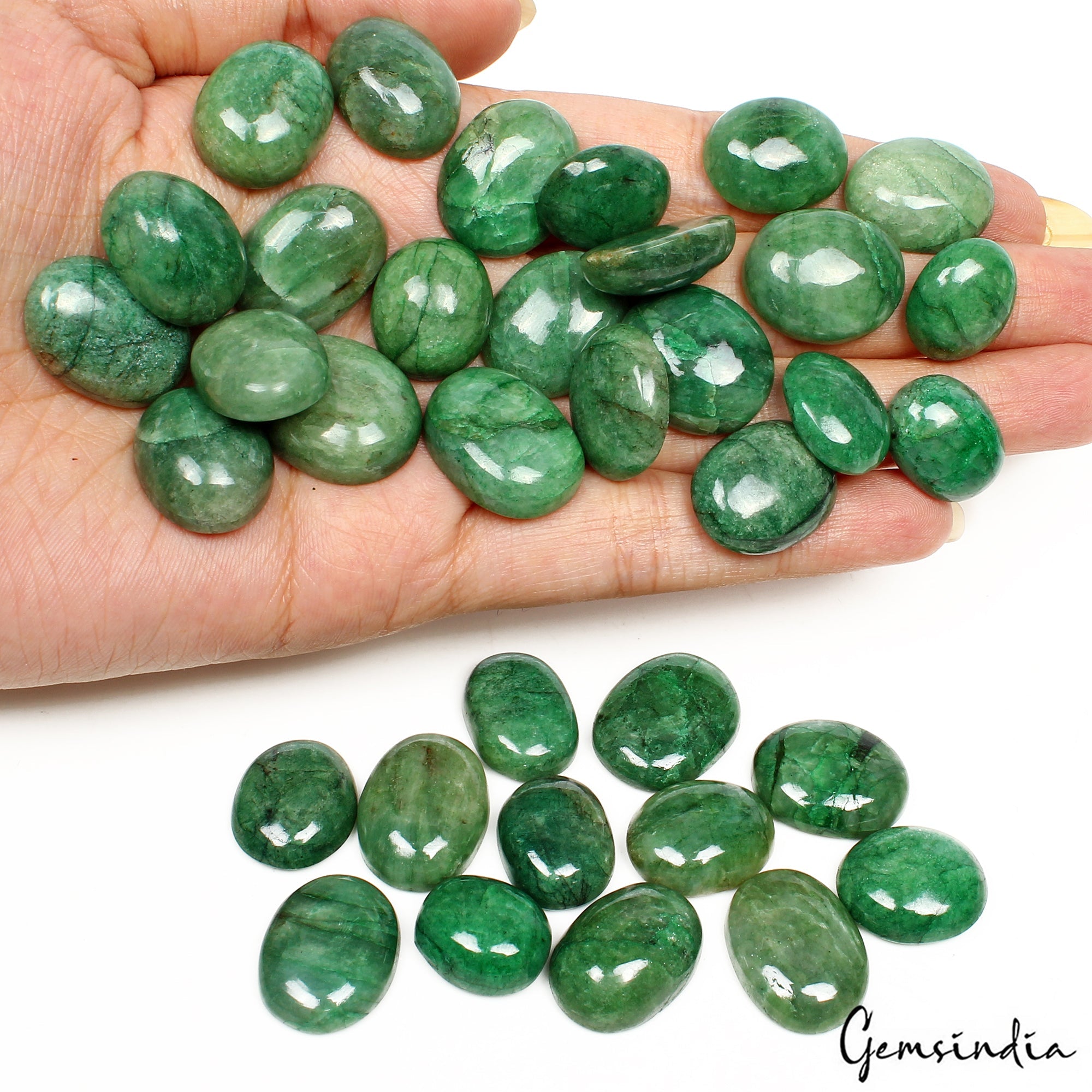 560 Ct/35 Pcs Natural Green Brazilian Emerald Oval Cab Loose Gems Wholesale Lot