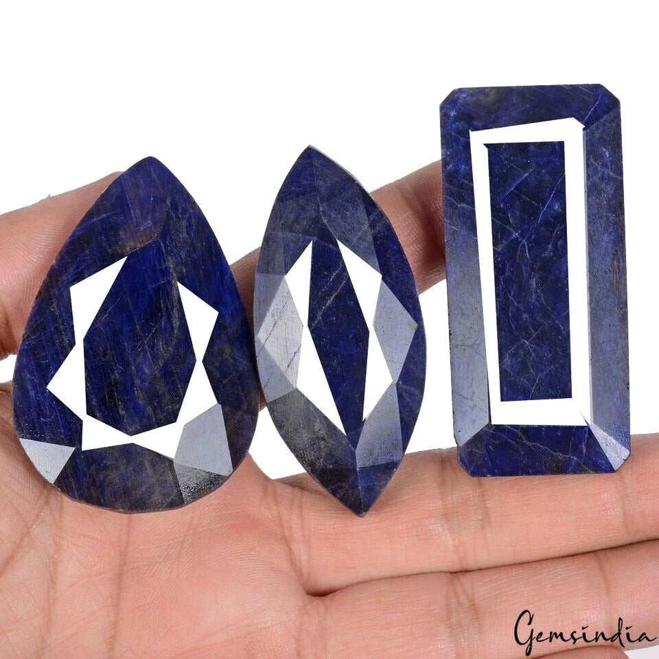 930 Cts/3 Pcs Natural African Blue Sapphire Mix Faceted Cut Loose Wholesale Gems