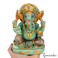 2.6 Kilo Ganesha 7.75" Hand Carved Sculpture/Statue in Green Aventurine Stone