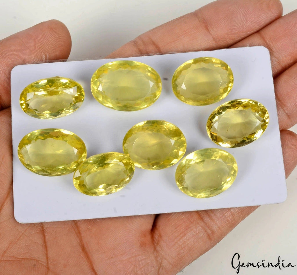 Certified 164 Cts/8 Pcs Natural Untreated Lemon Citrine Oval Cut Loose Gems Lot