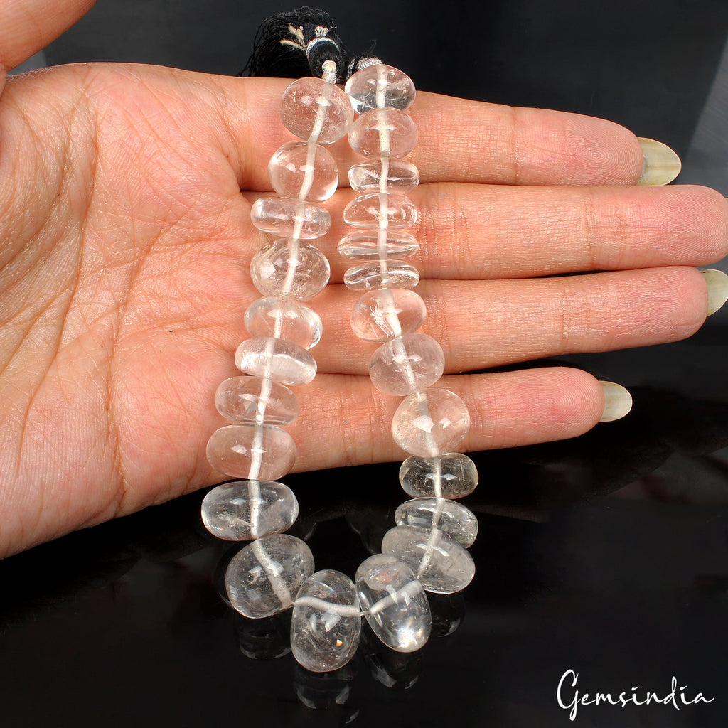 Natural Untreated White Quartz 240.00 Ct Round Cab Drilled Bead Strand 24 Pcs