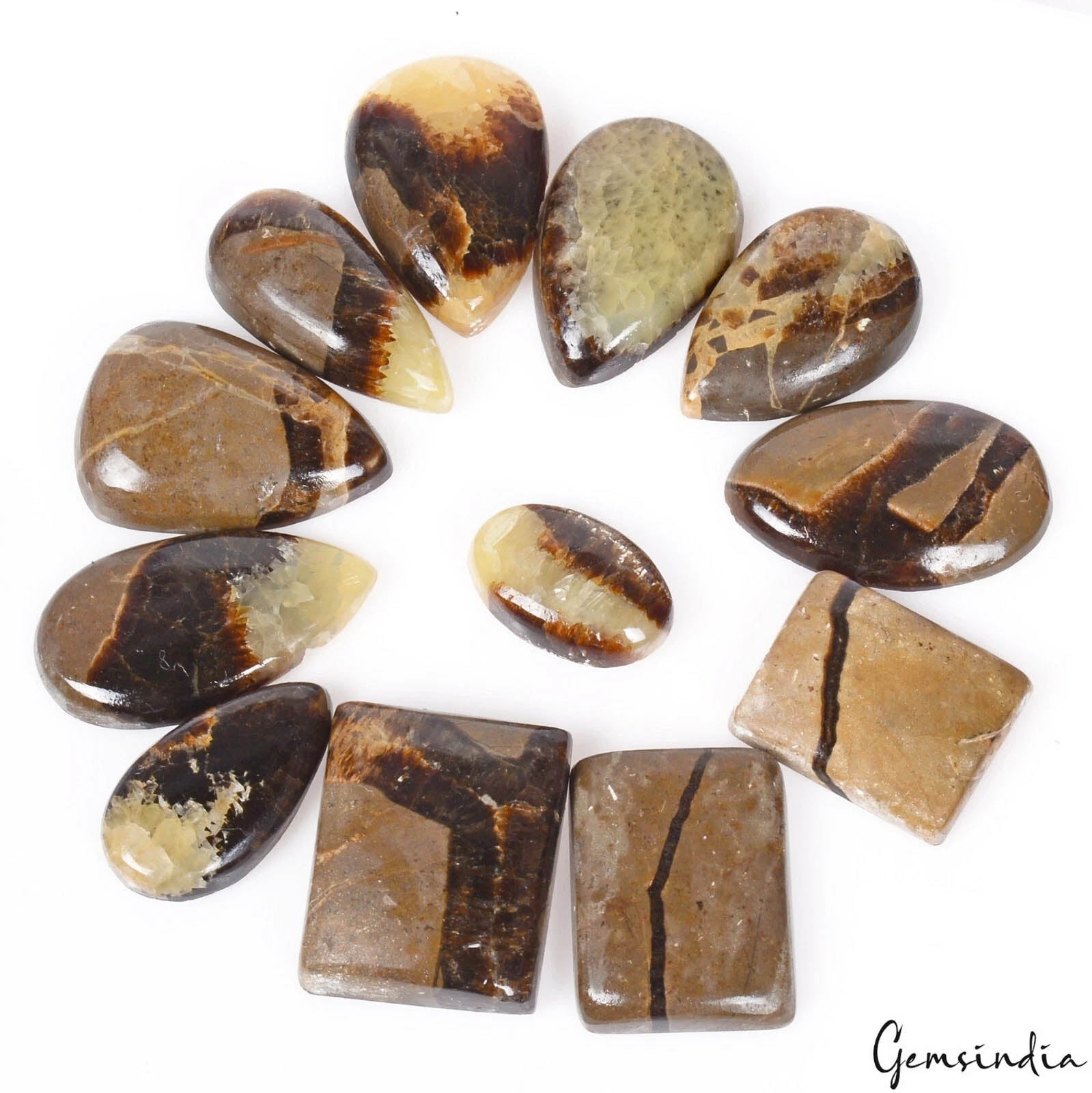 Septarian Lot, Cabochon, Untreated, Bi-Color — 12 Pieces, 20mm to 29mm, 300 Ct