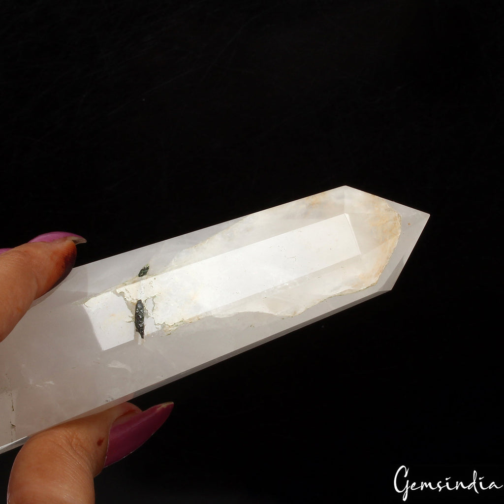 4.7" Natural Black Tourmaline Rutilated Quartz Tower Crystal Point Obelisk Stone
