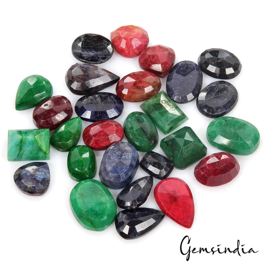 800 Ct/27 Pcs Natural Multi Color Emerald Ruby Sapphire Mixed Cut Loose Gems Lot
