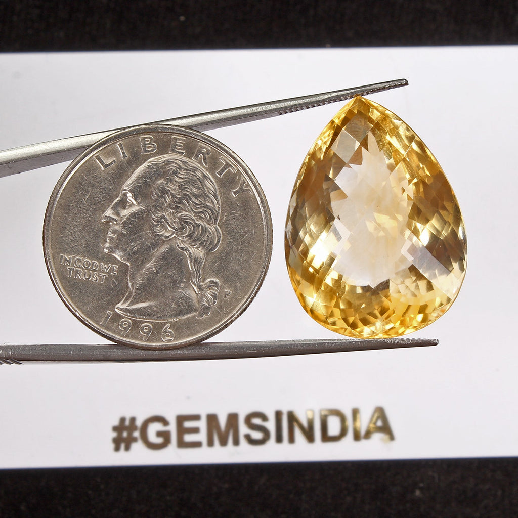 43.60 Ct VVS Natural Citrine AAA Yellow Huge Pear Checker Cut Dazzling Gemstone