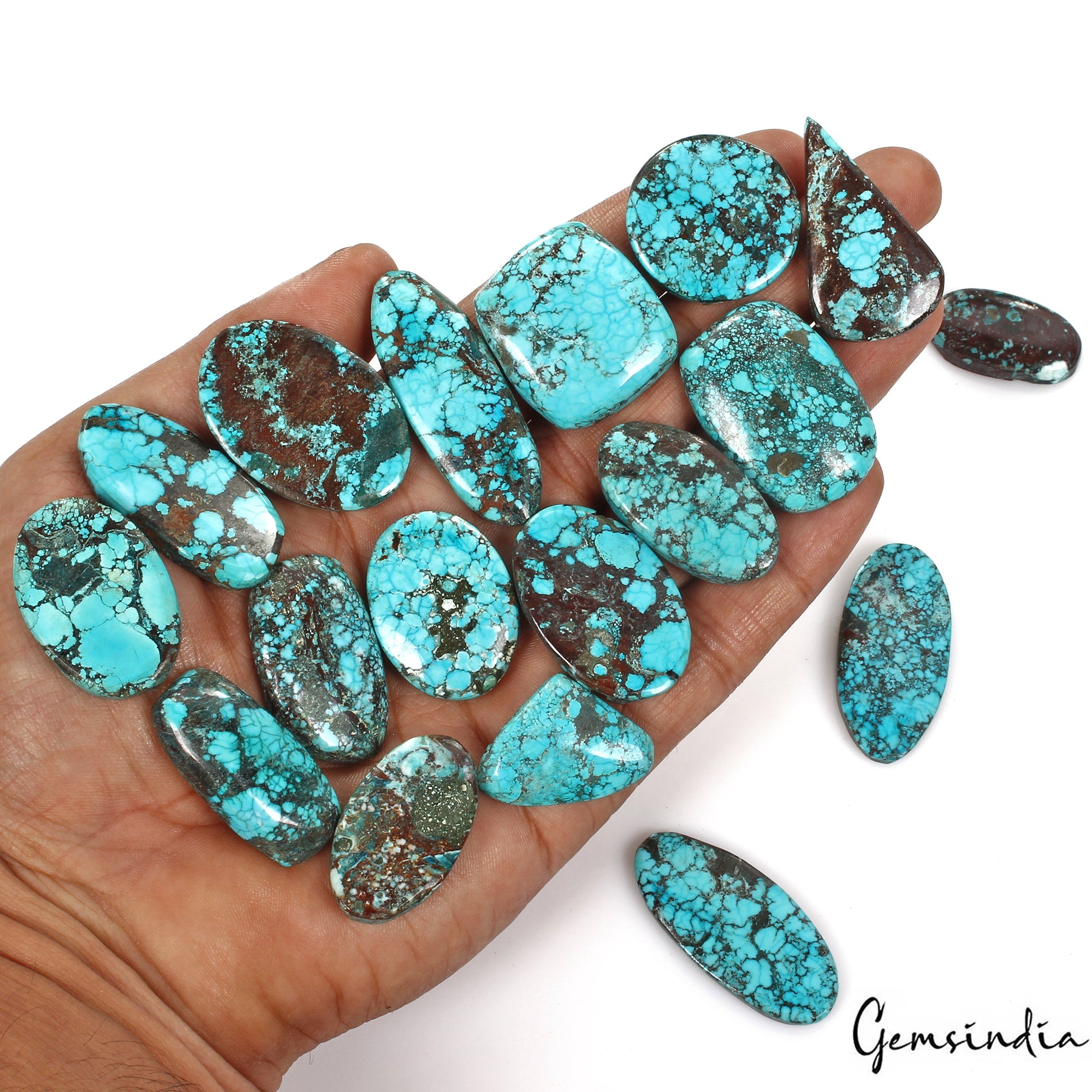 680 Ct/18 Pcs Natural Blue Arizona Spider Web Turquoise Mix Cab Loose Gems Lot