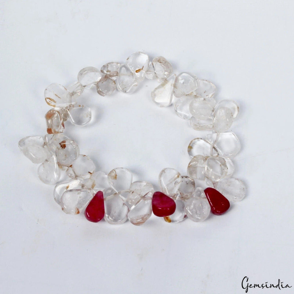 78.70 Ct Beautiful White & Pink Quartz Fancy Beads Handmade Designer Bracelet 6"
