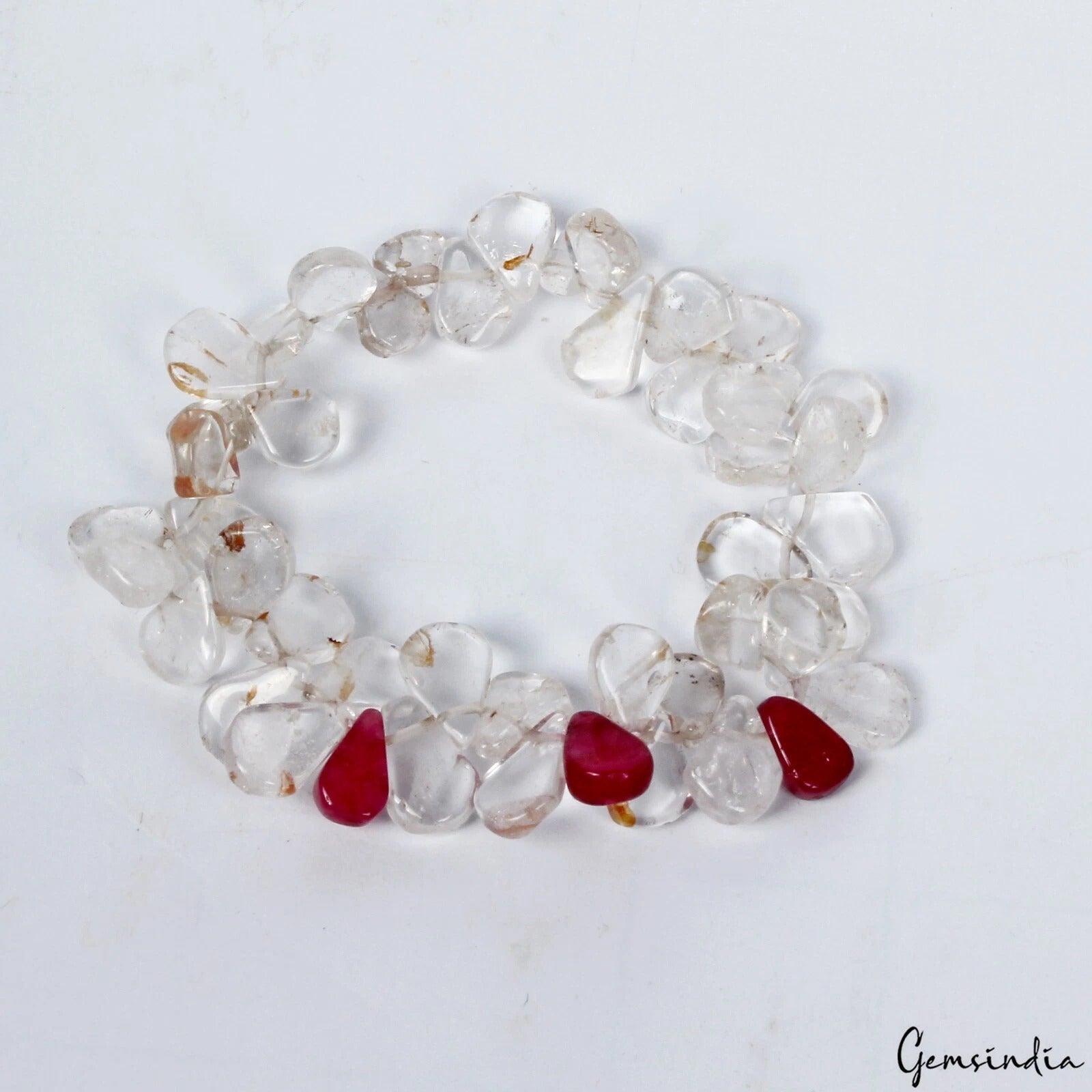 78.70 Ct Beautiful White & Pink Quartz Fancy Beads Handmade Designer Bracelet 6"