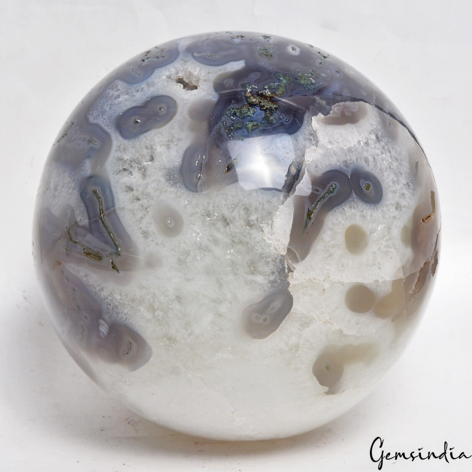 3.74 Kg Natural B-color Druzy Geode Dendrite Moss Agate Crystal Healing Sphere