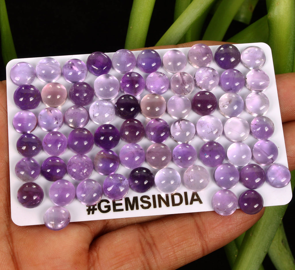 75 Pcs Natural Amethyst 8mm Round Cab Loose Untreated Gemstones Wholesale Lot