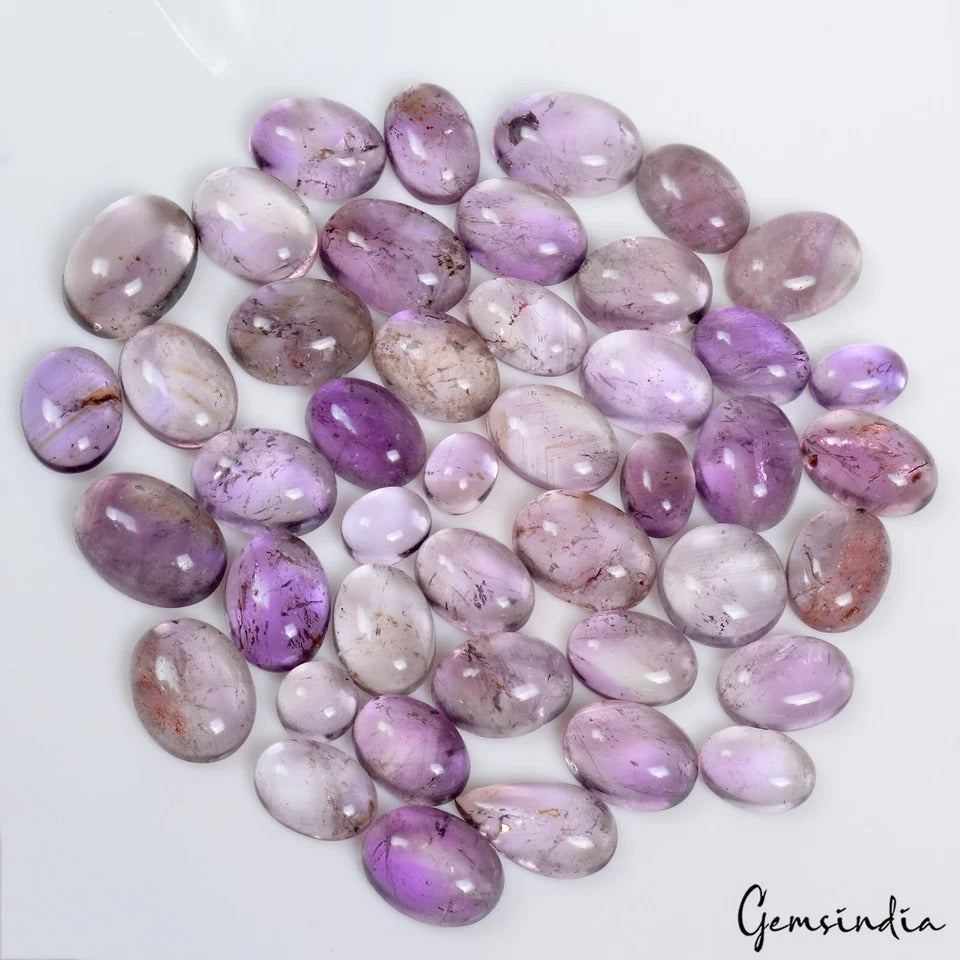 370 Cts/44 Pcs Natural Purple Amethyst Oval Cab Loose Wholesale Gemstones Lot