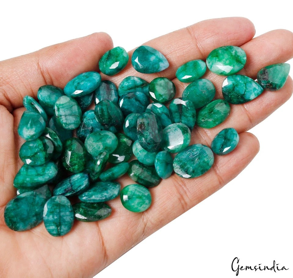 Emerald Lot, Loose Gemstone, Color Enhanced, Green — 50 Pieces, 12mm to 19mm, 450 Ct, Brazil