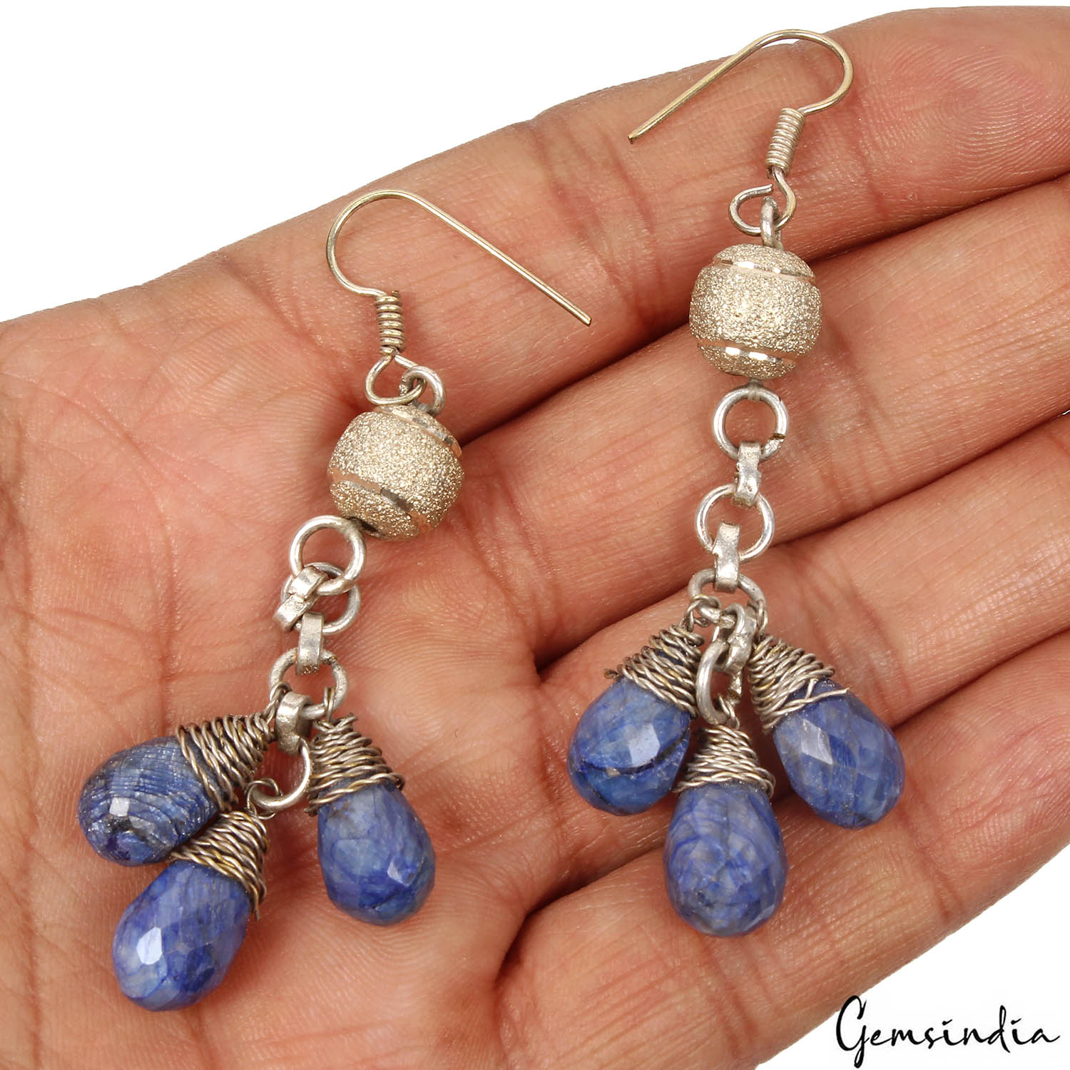 Blue Sapphire Earrings, Color Enhanced, Blue — 15mm, 87 Ct