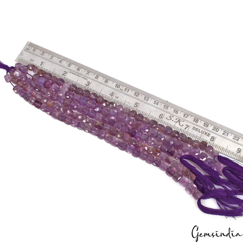 480 Cts Natural Untreated Purple Amethyst Gems Dice Cut Drilled Beads 5 Strand