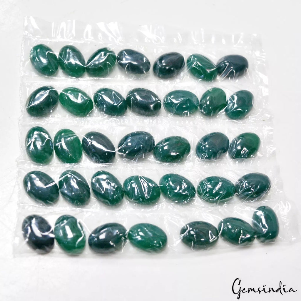 35 Pcs Natural Green Onyx Loose Cabochon Oval Shape Gemstone for Jewelry 223+Ct