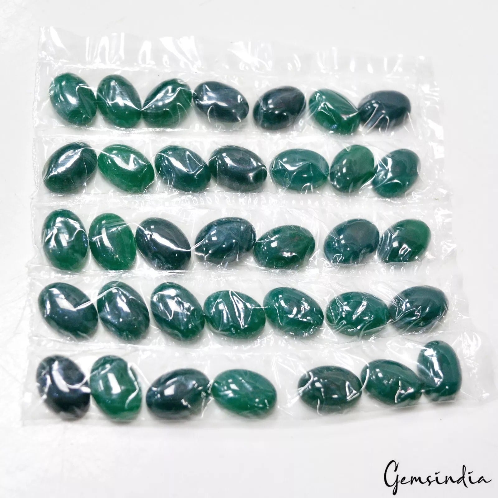 35 Pcs Natural Green Onyx Loose Cabochon Oval Shape Gemstone for Jewelry 223+Ct