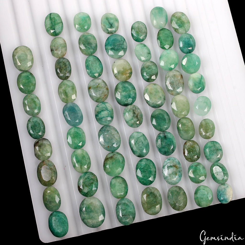 320 Ct Natural Green Brazilian Emerald Oval Faceted Loose Gemstone Lot 60 Pcs