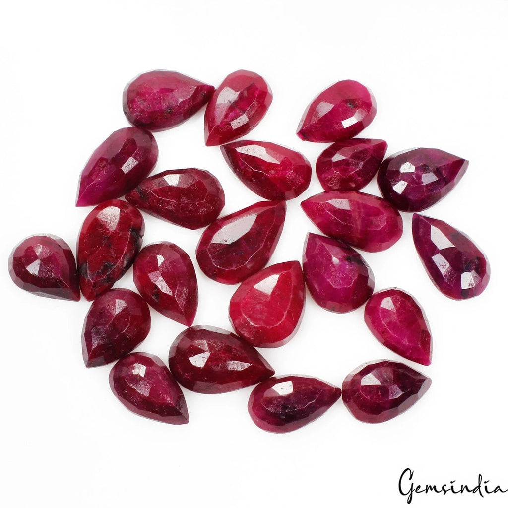 Ruby Lot, Loose Gemstone, Pear Cut, Color Enhanced — 22 Pieces, 12mm to 16mm, 140 Ct, Madagascar