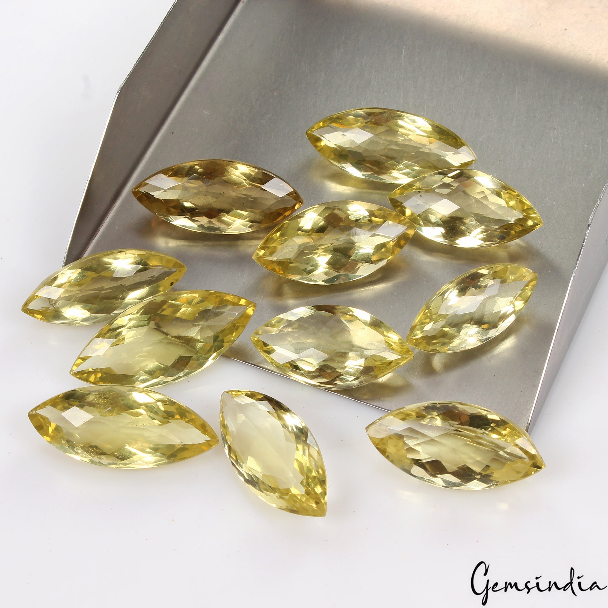 240.70 Cts Natural Lemon Citrine Quartz Marquise Checker Cut Loose Unheated Gems
