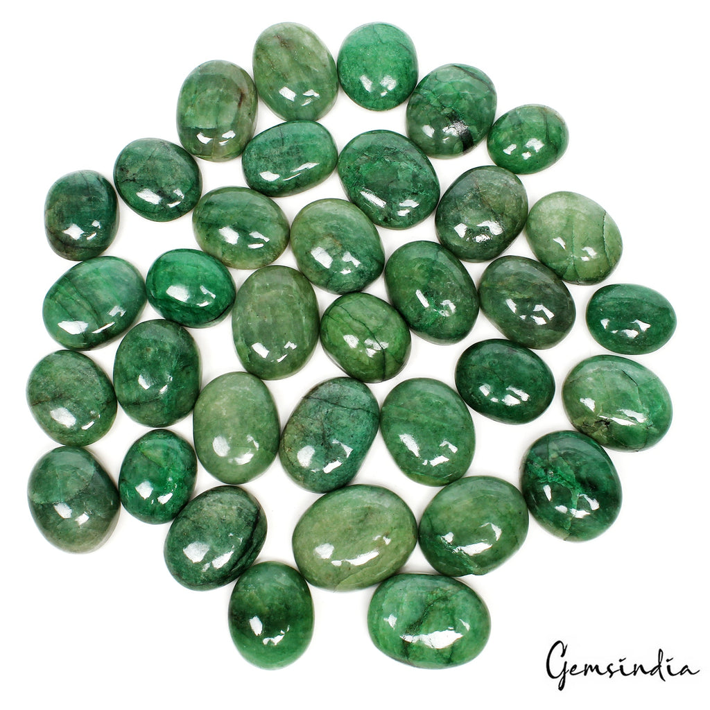 560 Ct/35 Pcs Natural Green Brazilian Emerald Oval Cab Loose Gems Wholesale Lot