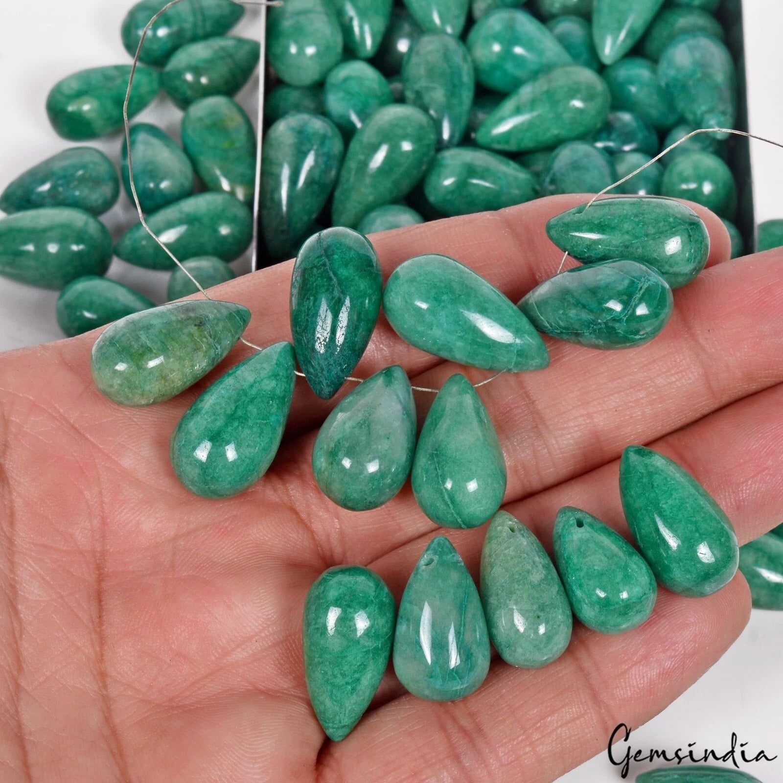 1700 Ct/107 Pc Natural Green Emerald Pear Drill Beads/Briolette Gems For Jewelry
