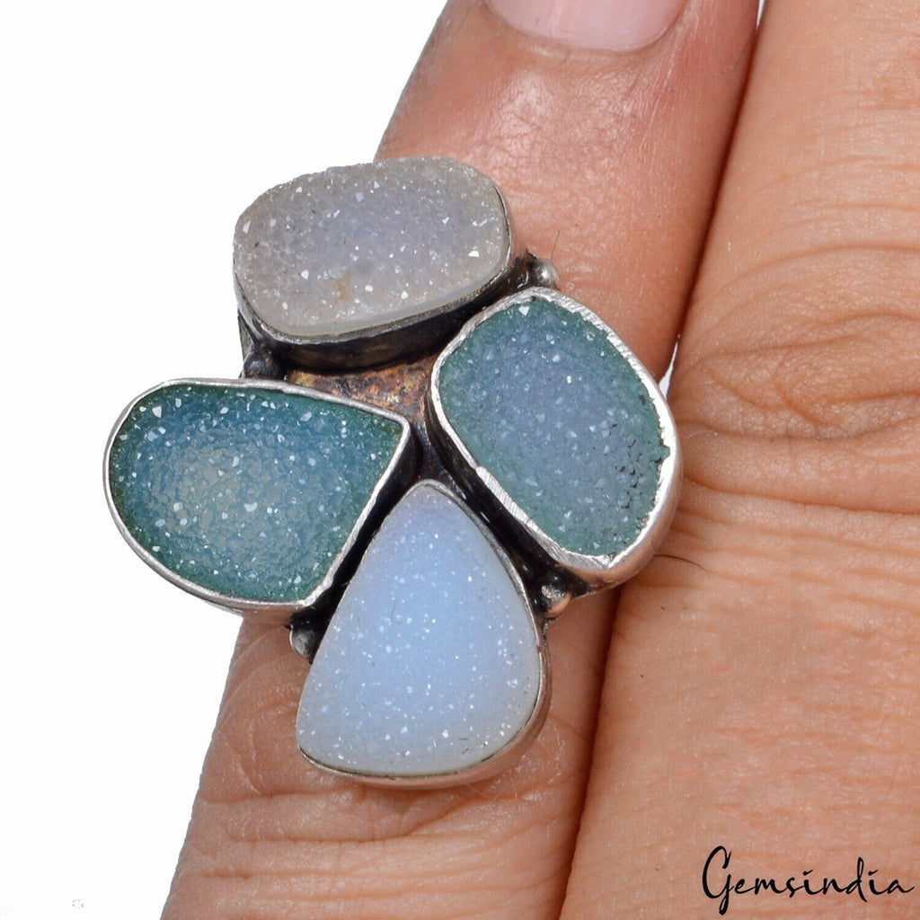 9 Gm Beautiful Onyx Druzy Glittery Handmade Silver Ring Jewelry For Women~6.5 US