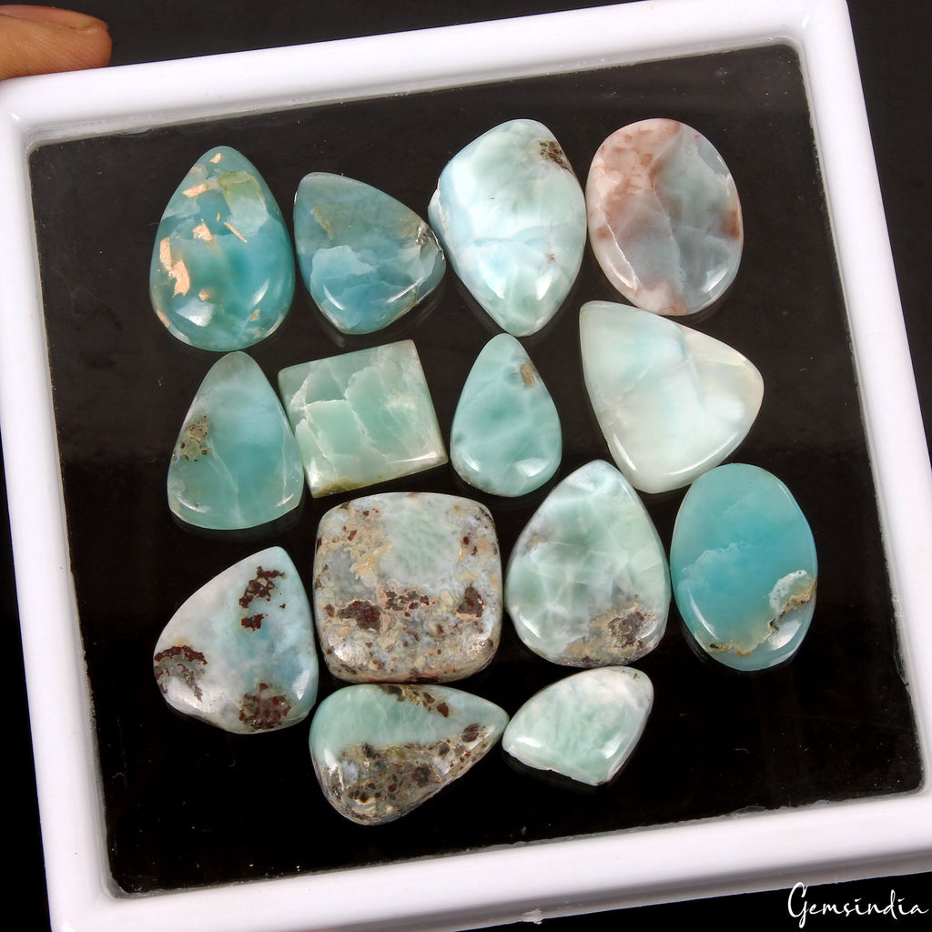 153 Ct Natural Sky Blue Larimar Dominican Republic Mix Cab Loose Gemstone~14 Pcs