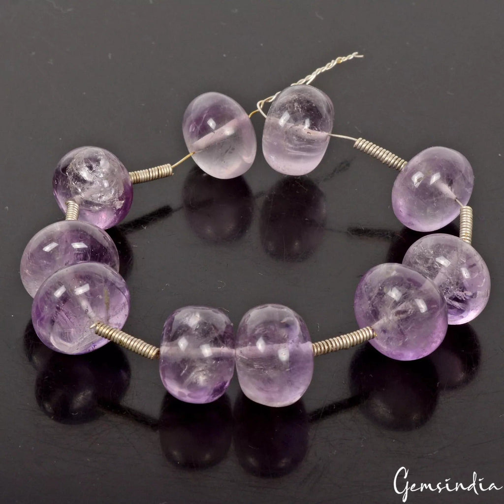 197 Cts/10 Pcs Natural Purple Amethyst Round Cab Gem Loose Beads Lot For Jewelry