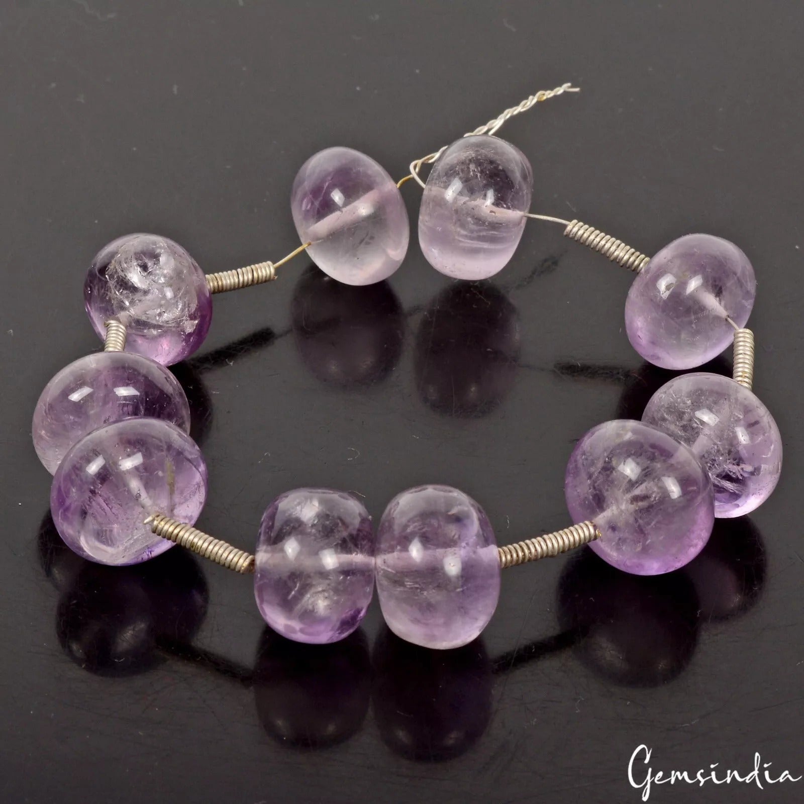 197 Cts/10 Pcs Natural Purple Amethyst Round Cab Gem Loose Beads Lot For Jewelry