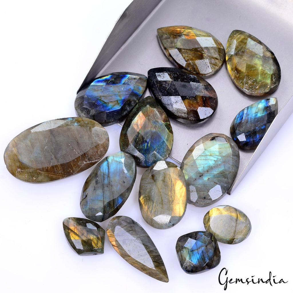 380 Cts/14 Pcs Natural Untreated Multi Shine Labradorite Mix Cut Loose Gems Lot