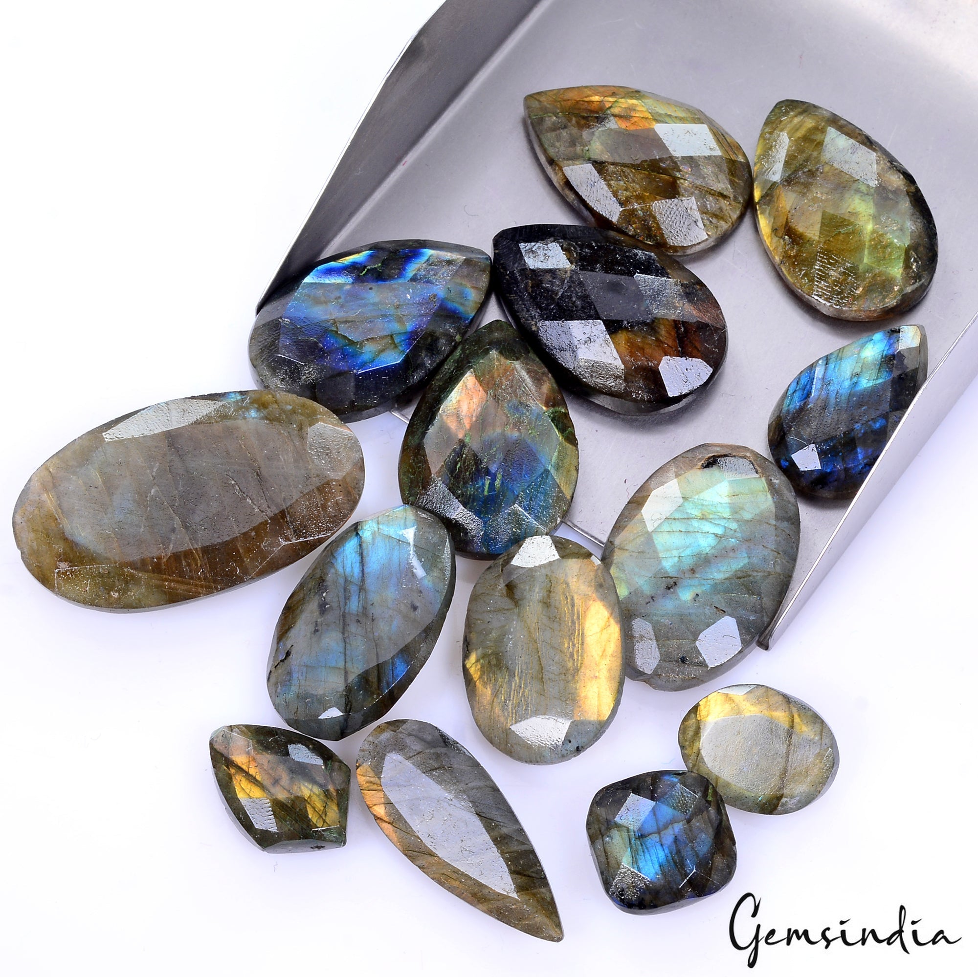 380 Cts/14 Pcs Natural Untreated Multi Shine Labradorite Mix Cut Loose Gems Lot