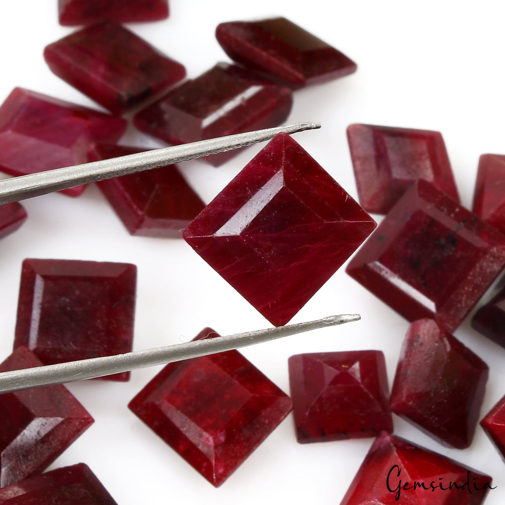 270 Ct/26 Pcs Natural Red Ruby Square Cut Loose Faceted 10-13mm Jewelry Gems Lot