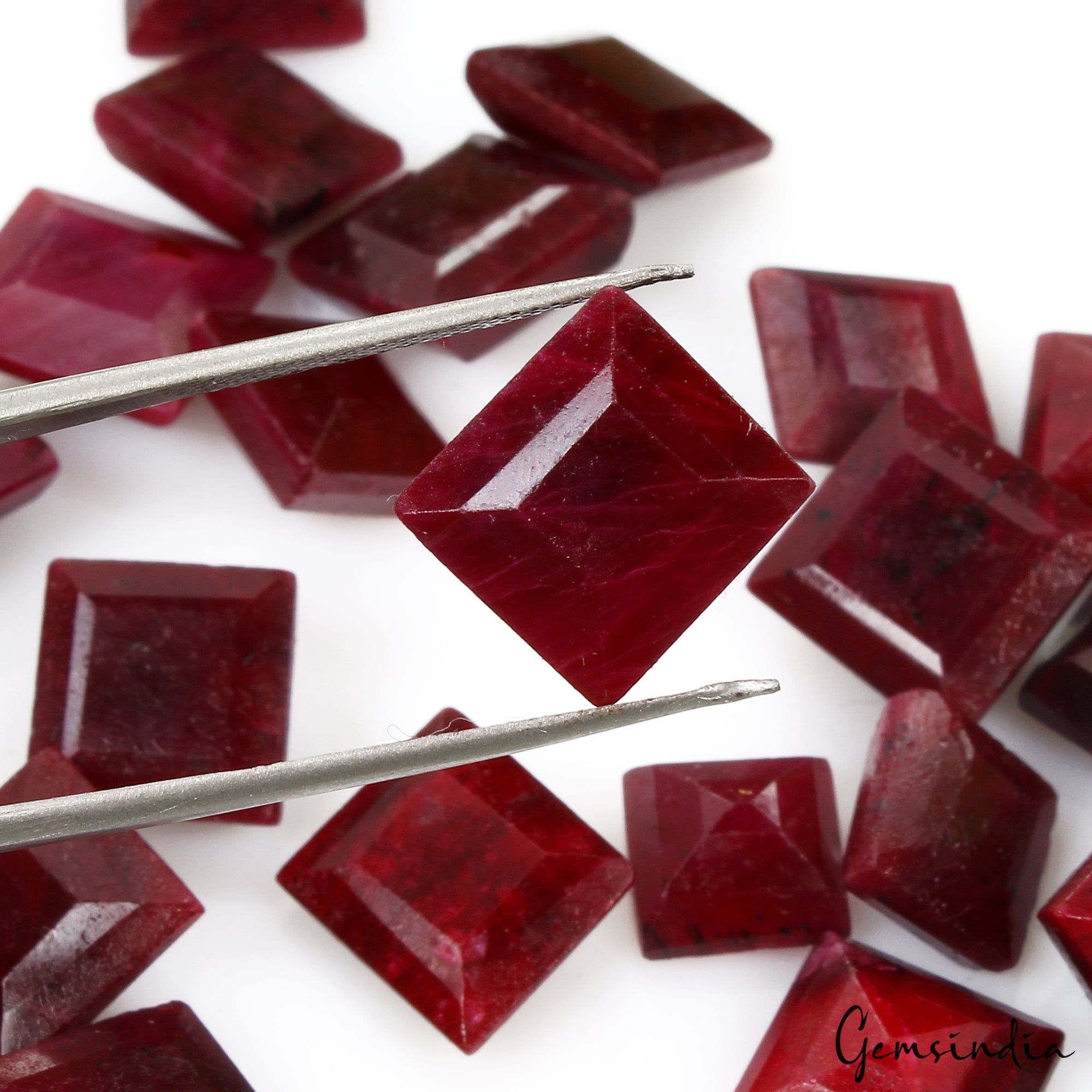 270 Ct/26 Pcs Natural Red Ruby Square Cut Loose Faceted 10-13mm Jewelry Gems Lot