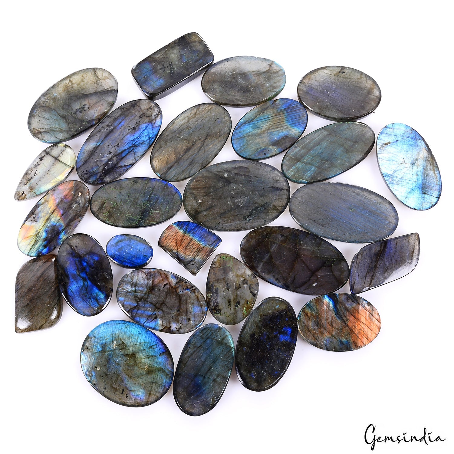 1020 Ct Natural Blue Yellow Shine Labradorite Mix Cab Loose Gemstone Lot 36 Pcs