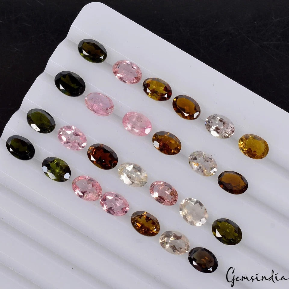 26 Pcs Natural Tourmaline 7mmx5mm Oval Cut Untreated Sparkling Loose Gemstones