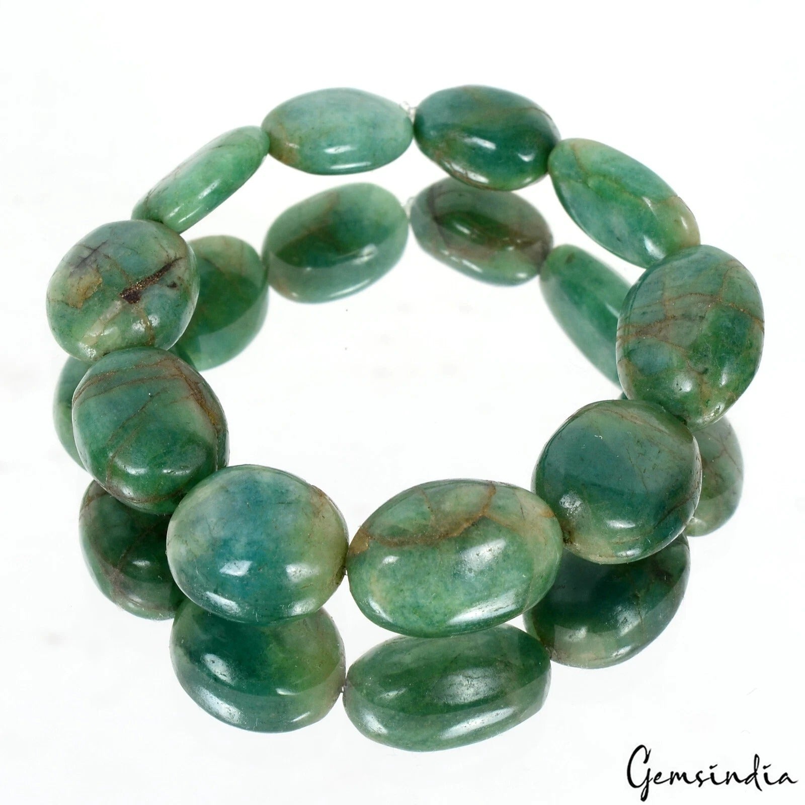137.90 Ct Natural Emerald Oval Cab Center Drilled Handmade Gems Bracelet 6.5"