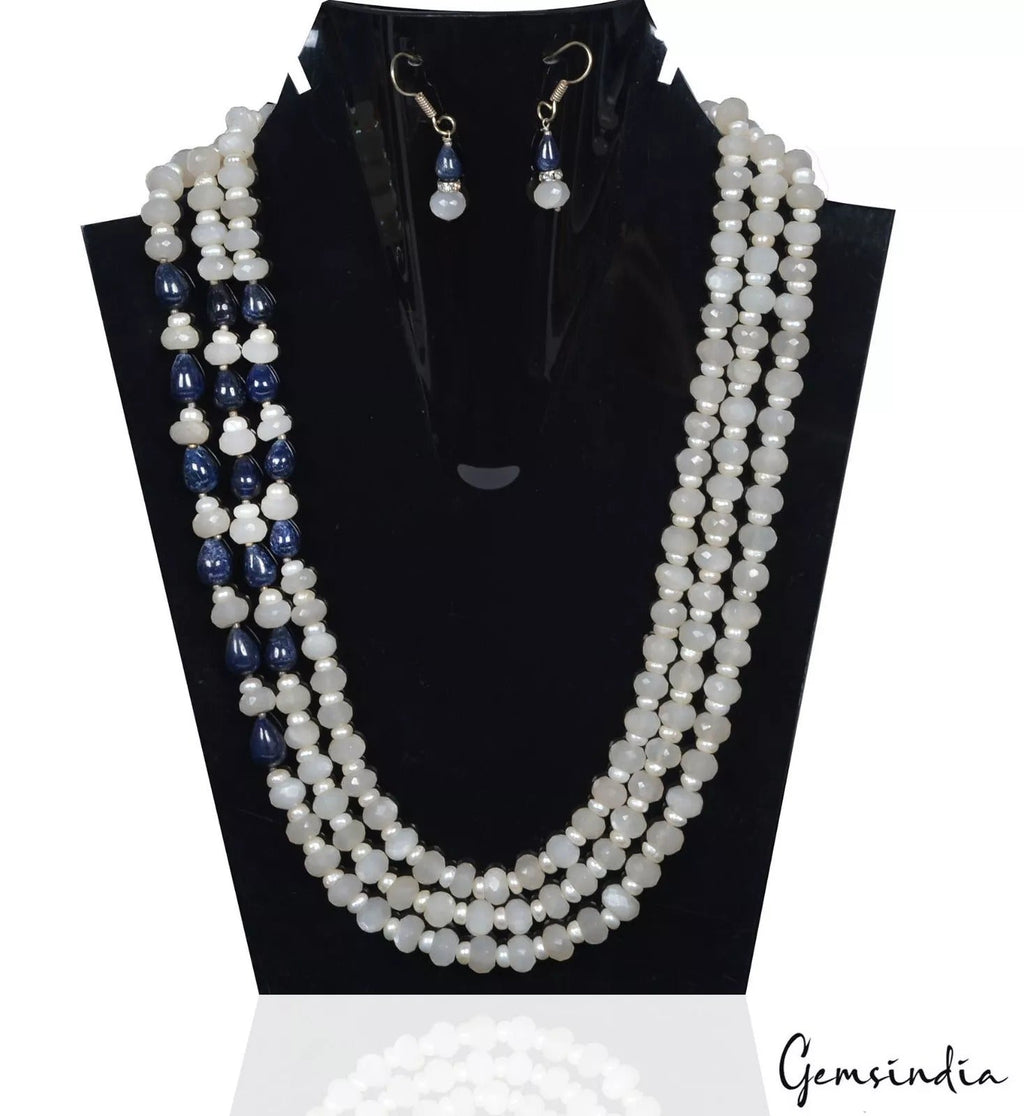 Designer Natural Moonstone Sapphire Pearl Beaded Handmade Jewelry Set 655.50 Cts