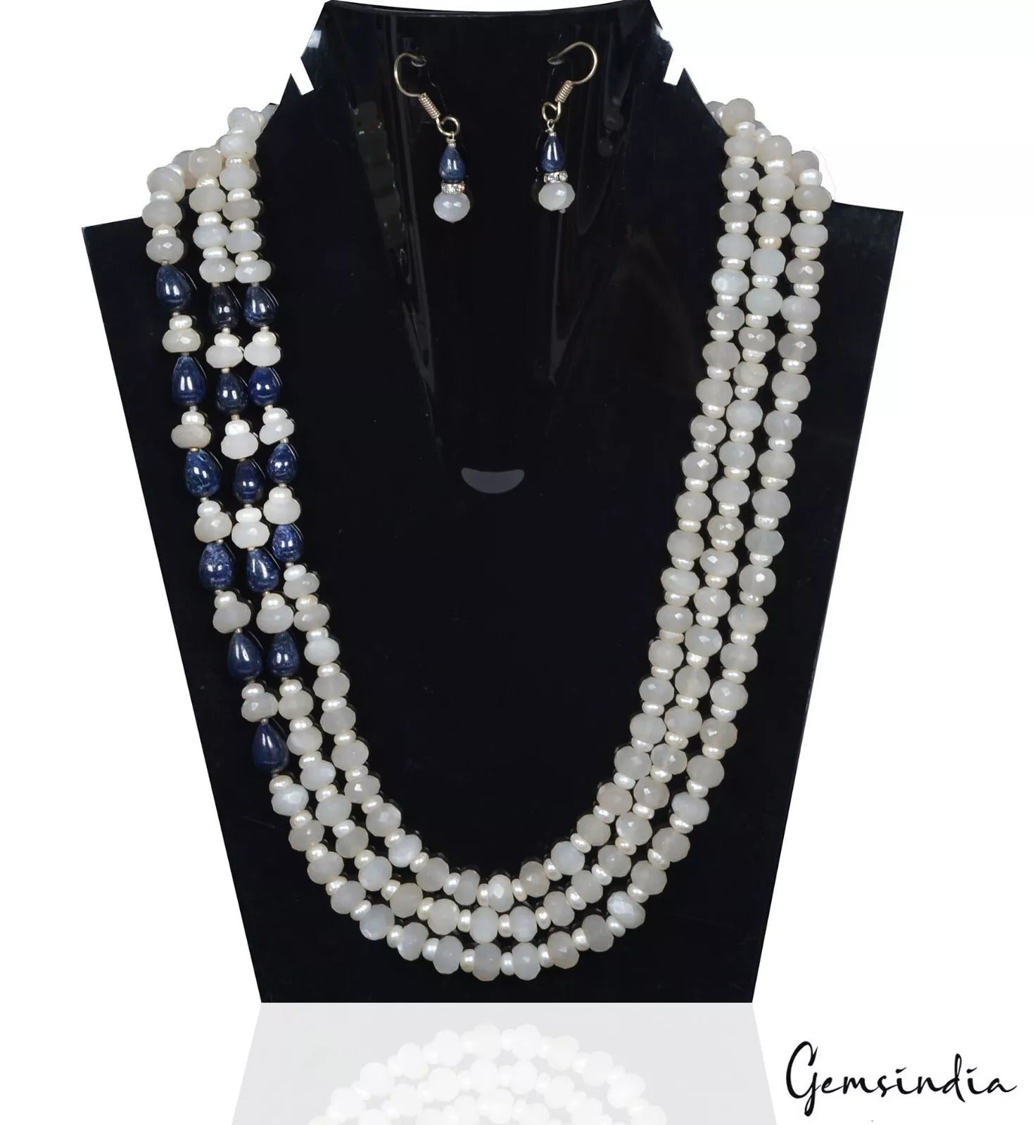 Designer Natural Moonstone Sapphire Pearl Beaded Handmade Jewelry Set 655.50 Cts